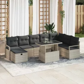    Kerti Kanapé Szett párnával 9 pcs Világosszürke Poli rattan