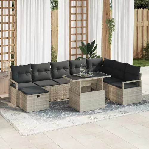  Kerti Kanapé Szett párnával 9 pcs Világosszürke Poli rattan