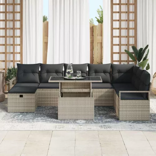  Kerti Kanapé Szett párnával 9 pcs Világosszürke Poli rattan