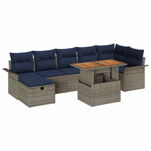  Kerti Kanapé Szett 8 pcs Szürke polirattan