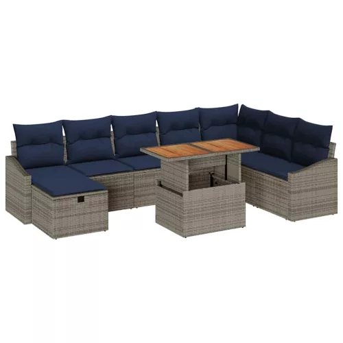  Kerti Kanapé Szett 9 pcs Szürke polirattan