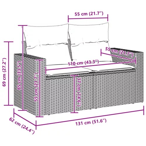  8 részes kerti ülőgarnitúra párnákkal bézs polirattan akáccal