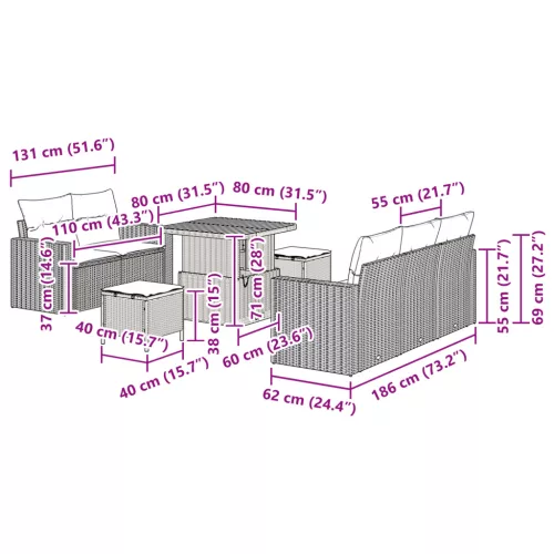  8 részes kerti ülőgarnitúra párnákkal bézs polirattan akáccal