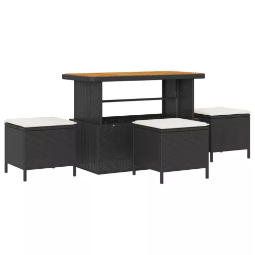  9 részes kerti sofászett párnákkal fekete poli rattan akácia