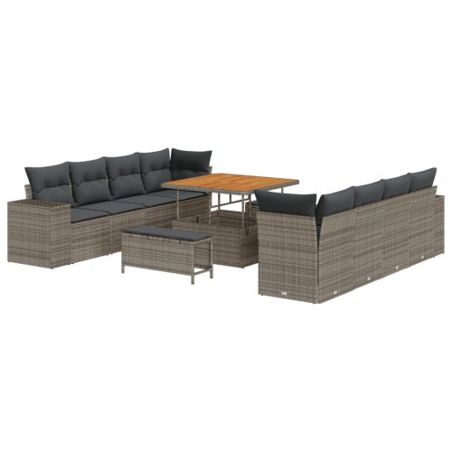  11 Darabos Kerti Kanapészett Párnákkal Szürke Poli Rattan Akác