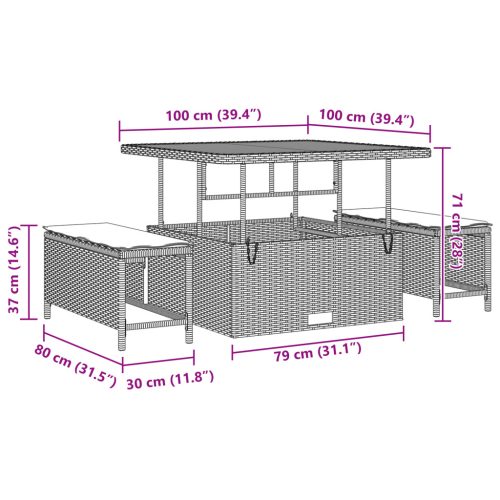  11 Darabos Kerti Kanapészett Párnákkal Szürke Poli Rattan Akác