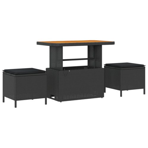  9 darabos kerti kanapé szett párnákkal fekete poli rattan akác