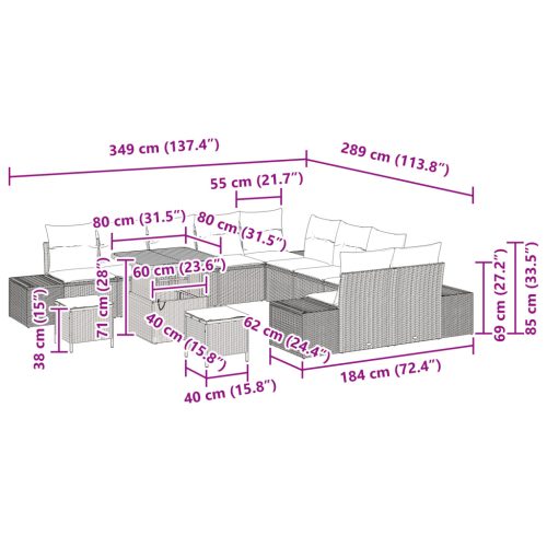  13 darabos kertkanapé szett párnákkal bézs poli rattan akáccal