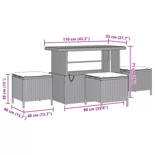  10 darabos kerti kanapészett párnákkal fekete poli rattan akácia