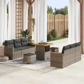  Kerti Kanapé Szett párnával 9 pcs Szürke Poli rattan