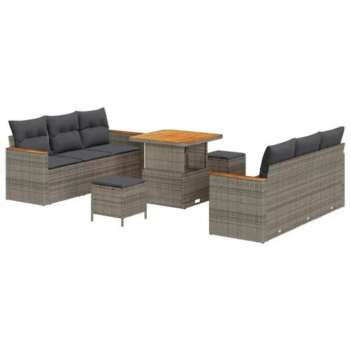  Kerti Kanapé Szett párnával 9 pcs Szürke Poli rattan