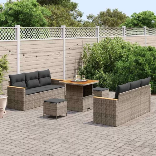  Kerti Kanapé Szett párnával 9 pcs Szürke Poli rattan