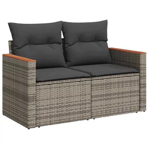  Kerti Kanapé Szett párnával 9 pcs Szürke Poli rattan