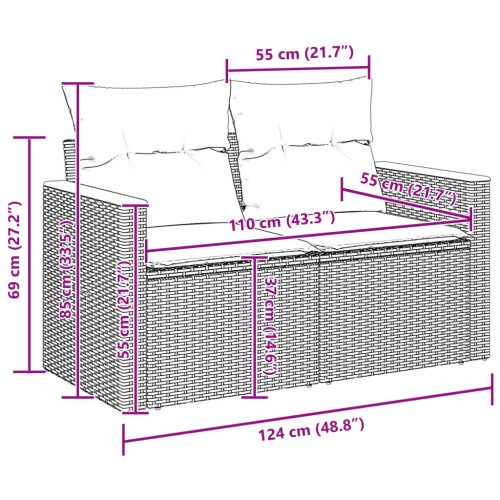  10 darabos kerti kanapé szett párnákkal fekete poli rattan akác