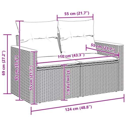  13 darabos Kert Sofa Szett Párnákkal Bézs Poli Rattan Akác