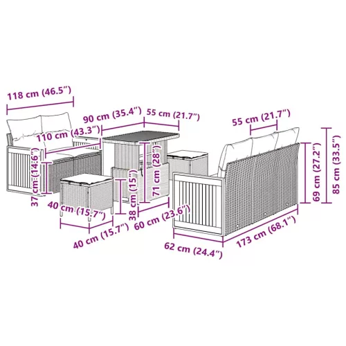  Kerti Kanapé Szett párnával 8 pcs Beige és krém