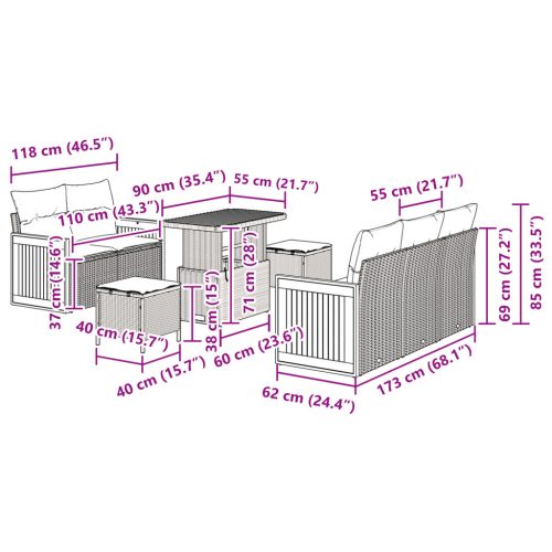  8 darabos kerti kanapé szett párnákkal Bézs Poli Rattan Akác
