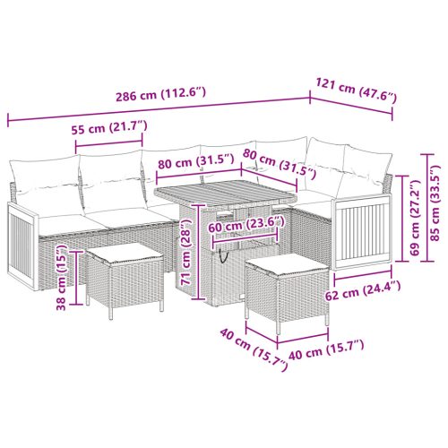  9 részes Kerti Kanapé Készlet Párnákkal Fekete Poly Rattan