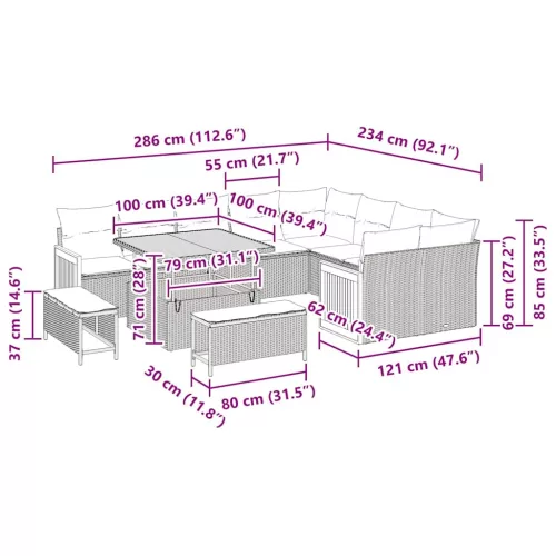  Kerti Kanapé Szett párnával 12 pcs Beige és krém