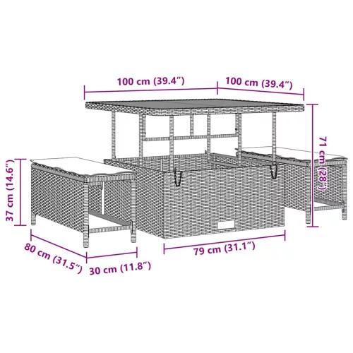  Kerti Kanapé Szett párnával 12 pcs Beige és krém