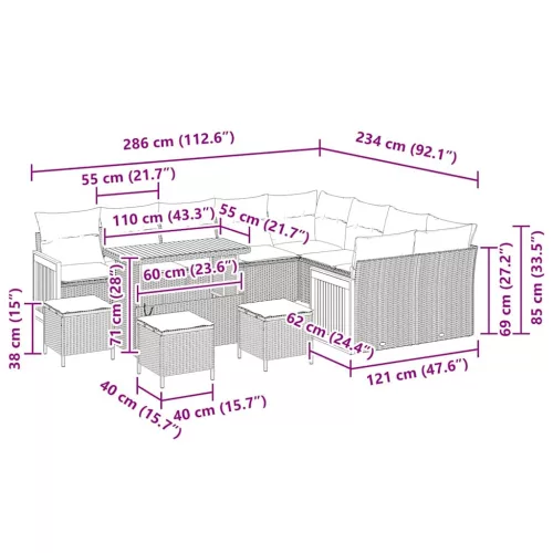  Kerti Kanapé Szett párnával 13 pcs Beige és krém