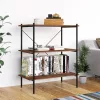  fekete és sötét faszínű 3 szintes polcrendszer 80x40x92 cm