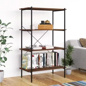    fekete és sötét faszínű 4 szintes polcrendszer 80 x 40 x 130 cm