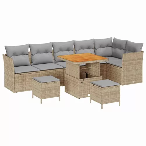  Kerti Kanapé Szett 9 pcs bézs és világosszürke 80 x 80 x 71 cm