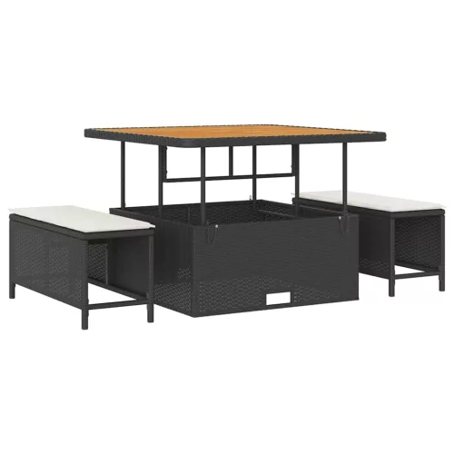  Kerti Kanapé Szett párnával 17 pcs Fekete és Krém polirattan