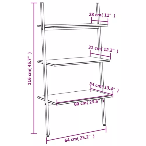  3 szintes fekete létrapolc 64 x 34 x 116 cm