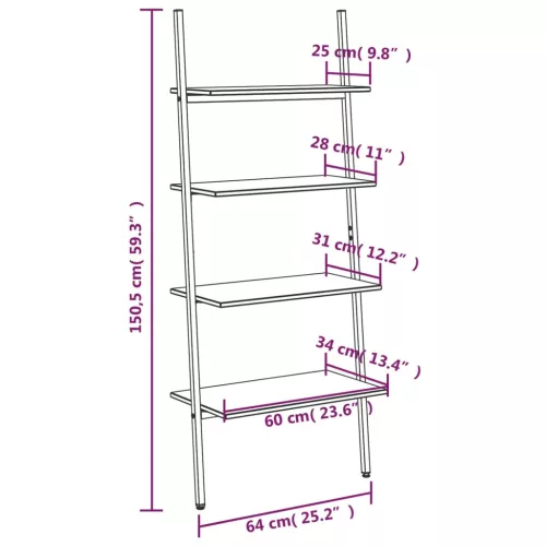  4 szintes világosbarna és fekete létrapolc 64 x 34 x 150,5 cm