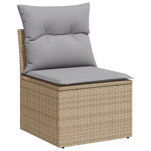  14 Darabos Kerti Kanapé Szett Párnákkal Bézs Poli Rattan Akácia