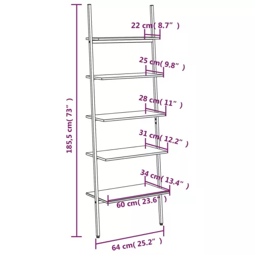  5 szintes fekete létrapolc 64 x 34 x 185,5 cm