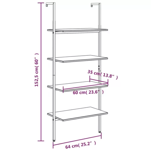 4 szintes világosbarna és fekete létrapolc 64 x 35 x 152,5 cm