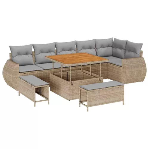  Kerti Kanapé Szett párnával 9 pcs bézs és világosszürke