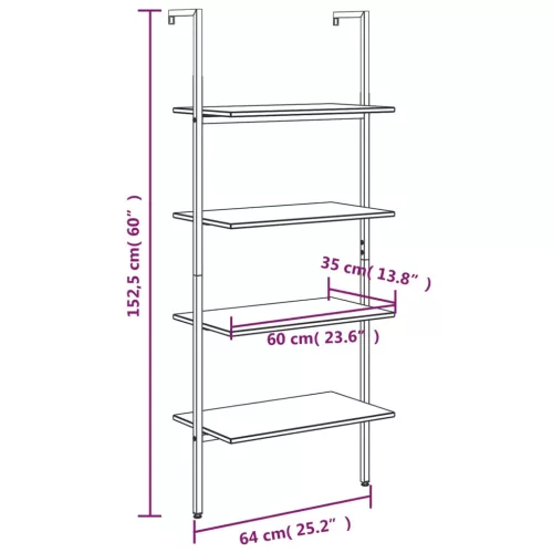  4 szintes sötétbarna és fekete létrapolc 64 x 35 x 152,5 cm