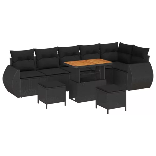  Kerti Kanapé Szett párnával tárolóval 9 pcs Fekete Poly Rattan