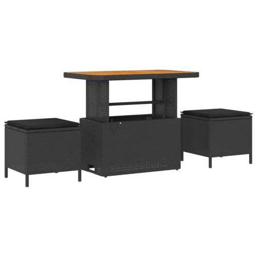  Kerti Kanapé Szett párnával tárolóval 9 pcs Fekete Poly Rattan