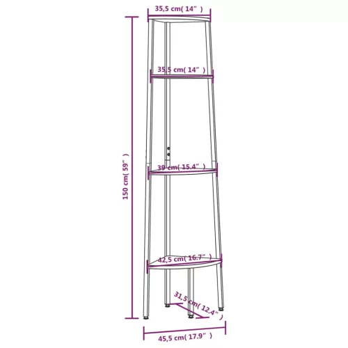  4 szintes világosbarna és fekete sarokpolc 45,5 x 31,5 x 150 cm