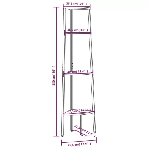  4 szintes sötétbarna és fekete sarokpolc 45,5 x 31,5 x 150 cm
