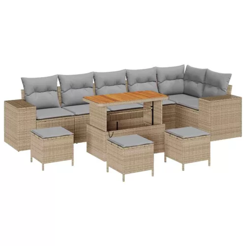  Kerti Kanapé Szett 10 pcs Beige és Világosszürke polirattan