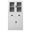  világosszürke acél és edzett üveg irodai szekrény 90x40x180 cm