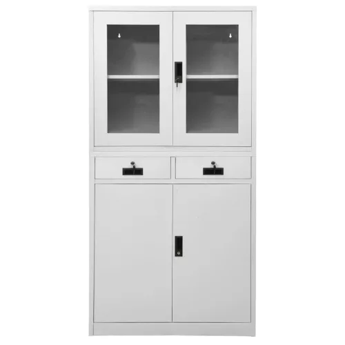  világosszürke acél és edzett üveg irodai szekrény 90x40x180 cm