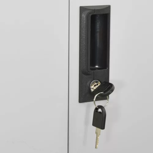  világosszürke acél és edzett üveg irodai szekrény 90x40x180 cm