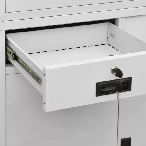  világosszürke acél és edzett üveg irodai szekrény 90x40x180 cm