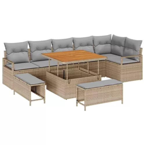  Kerti Kanapé Szett párnával 9 pcs Beige és Világosszürke