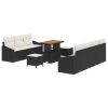  10 részes kerti kanapé szett párnákkal fekete poli rattan akáciával