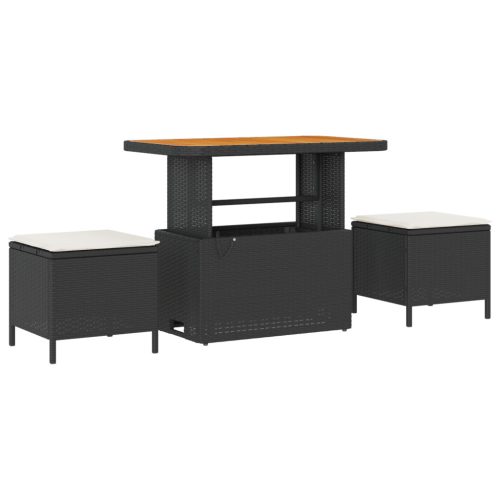  10 részes kerti kanapé szett párnákkal fekete poli rattan akáciával