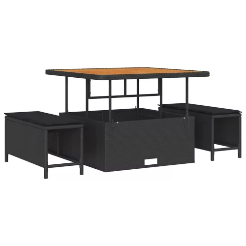  Kerti Kanapé Szett párnával tárolóval 8 pcs Fekete Poli rattan