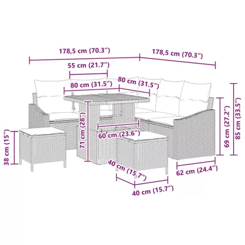  Kerti Kanapé Szett párnával tárolóval párnával 8 pcs Szürke
